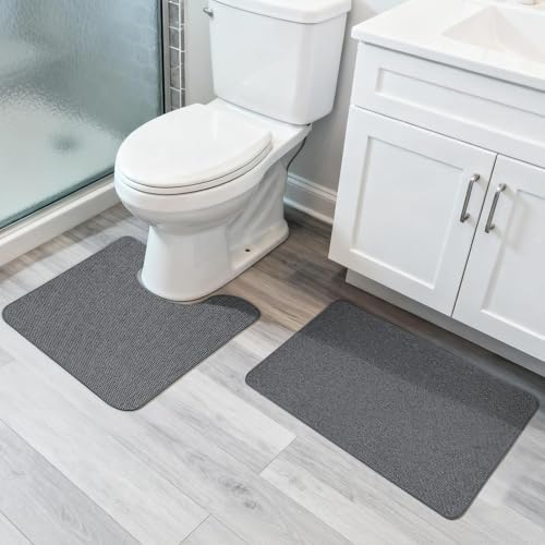 Bosap Bath Mat Set 2 Pieces,Ultra Thin Bathroom Rugs,Rubber Toilet Rugs by BosapDirect