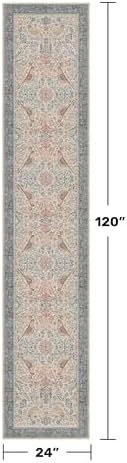 Hazo Haus Soft Red Blue 2x10 Long Hallway Runner Rug, Boho Farmhouse Rug for Mudroom Kitchen and Bathroom, Non-Slip Low-Pile Washable Stain Resistant, Vintage Natural Botanical & Bird Pattern Décor - Image 2