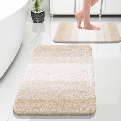 OLANLY Micorfiber Bathroom Rug Set 2 Piece, Soft Bath Mats, Light Beige by OLANLY