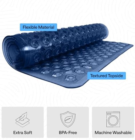 GORILLA GRIP Bath Tub Shower Mat, Bathtub Floor Liner, 35x16 Clear Navy - Image 4
