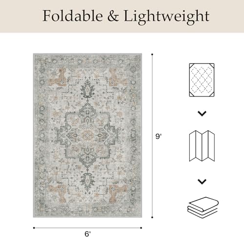 GENIMO Indoor Outdoor Rug, Washable for Patio and Deck, Ivory Grey, 6x9 - Image 2