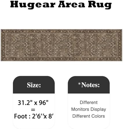 HUGEAR 2'6''x8' Brown Vintage Floral Washable Runner Rug for Hallway - Image 2