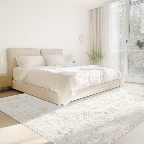 6x9 Area Rugs for Living Room: Washable Rug Vintage Large Rugs Soft Non Slip Low Pile Rug Floral Distressed Floor Carpet for Bedroom Kitchen Nursery Dining Room Home Office (Beige, 6'x9') - Image 3