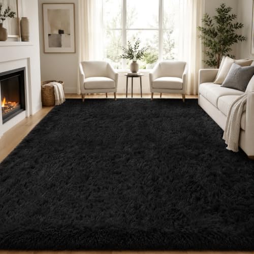 PLHXFR 6x9 Area Rugs Living Room: Fluffy Bedroom Rug Shag Carpet Black - Image 2