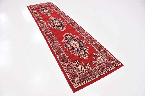 Unique Loom Reza Collection Traditional Persian Style Area Rug, Runner 2' 7" x 10' 0", Red/Ivory - Image 4