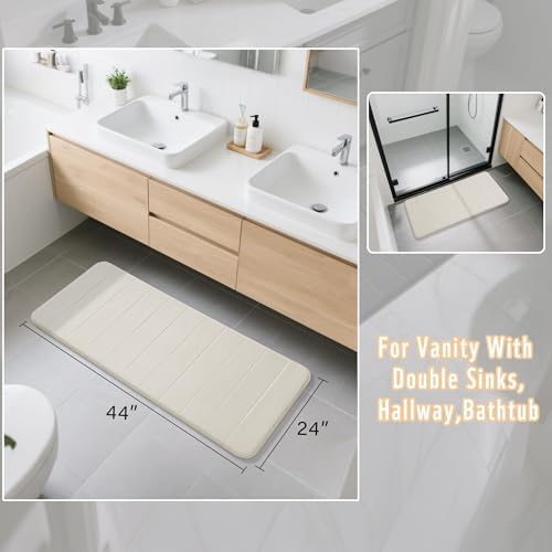 Yimobra Long Bath Mat 44"x24", Super Soft Quick Dry Memory Foam Bathroom Rug, Water Absorbent, Non Slip Backing Machine Washable for Tub Shower, Thick Comfort Support, Cream - Image 3