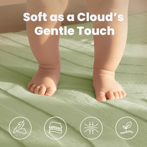 1.3" Thick Fluffy Baby Play Mat for Floor,Elasti Foam Padded Area Rug for Living Room Bedroom,Ultra Soft 3D Carved Kids Rug,Non-Slip Nursery Crawling Mat for Toddlers,4’x6’ Playroom Carpet(Sage Green) - Image 2