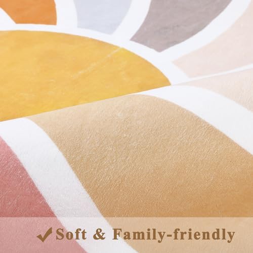 Topotdor Sun Rainbow Nursery Rugs,Colorful Boho Kids Rug Ultra Soft Washable Non Slip Area Rug for Bedroom Perschool Classroom,47"x70" - Image 4
