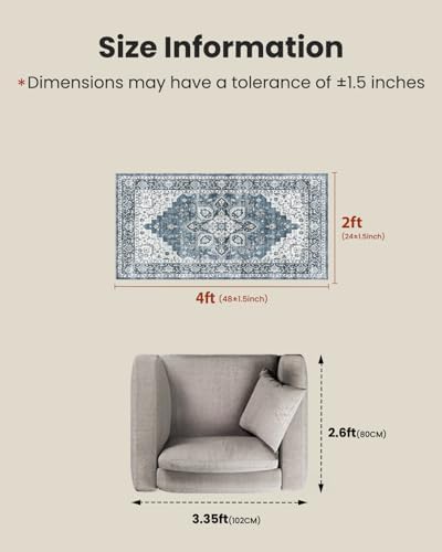 Amada Small 2x4 Washable Area Rug for Entryway, Blue, Vintage Pattern - Image 2