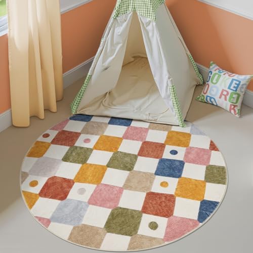 jinchan Round Kids Rug 5ft Washable Playroom Rug Colorful Nursery Play Mat - Image 3