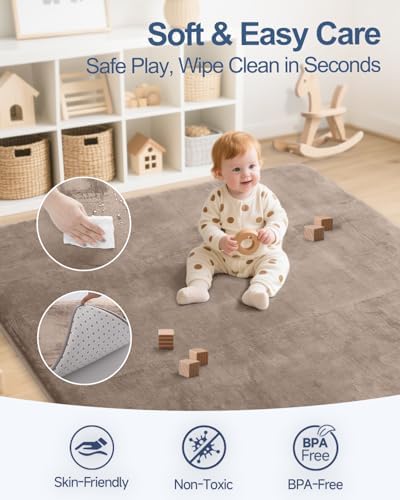 SEPARO Thick Baby Play Mat for Floor,50x50 Playpen Mat,Safe,Non-Slip,Brown - Image 3