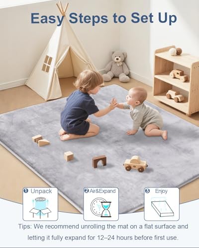 SEPARO Thick Baby Play Mat for Floor,50x65 Playpen Mat,Safe,Non-Slip,Grey - Image 4