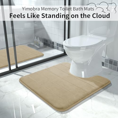 Yimobra Memory Foam Toilet Bath Mat U-Shaped, Soft and Comfortable, Super Water Absorbent, Non-Slip, Machine Wash and Easy to Dry for Bathroom Commode Contour Rug, 24 X 24 Inches, Light Tan - Image 6