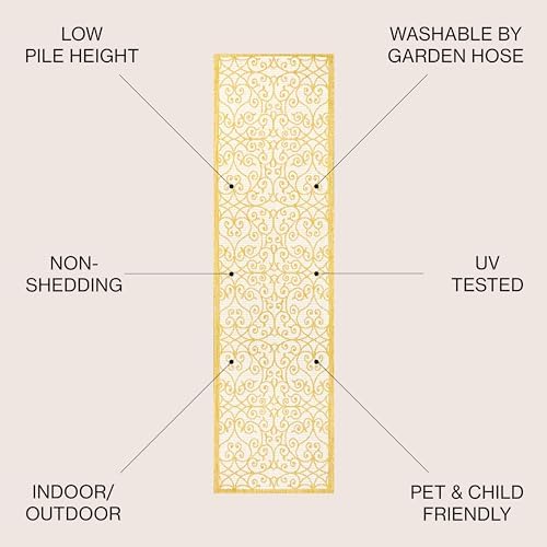JONATHAN Y Vintage Filigree Indoor Outdoor Runner Rug 2X8 Cream/Yellow, Madrid Textured Weave for Backyard, Patio, Porch, Easy-Cleaning, High Traffic, Pet-Friendly, Non-Shedding (SMB107D-28) - Image 2