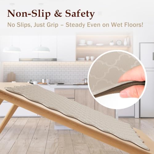 Arenarug Upgrade Scalloped Kitchen Mats for Floor 2PC, Khaki Kitchen Rugs - Image 5