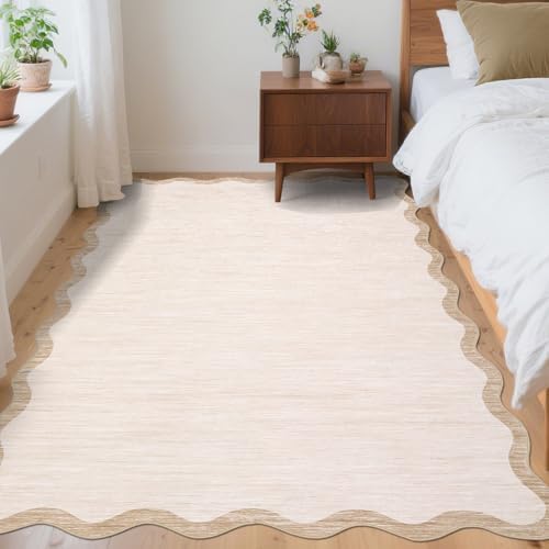 GarveeHome Scalloped Washable Rug 4x6 Beige Living Room Area Rug Non Slip - Image 3