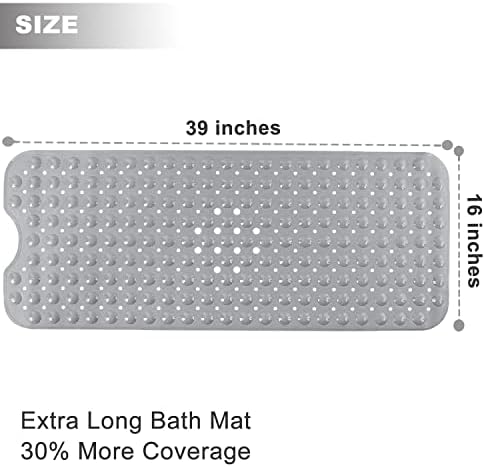 TEESHLY Bathtub Mats for Shower Tub, Extra Long Non-Slip 39 x 16 Inch Bath Mat with Drain Holes and Suction Cups, BathMat for Bathroom with Machine Washable (Opaque Gray) - Image 4