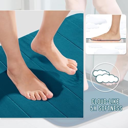 Yimobra Long Bath Mat 44"x24", Super Soft Quick Dry Memory Foam Bathroom Rug, Water Absorbent, Non Slip Backing Machine Washable for Tub Shower, Thick Comfort Support, Peacock Blue - Image 3