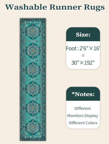 SERISSA 2'6"x16' Washable Non Slip Boho Runner Rug for Hallway，Teal - Image 6