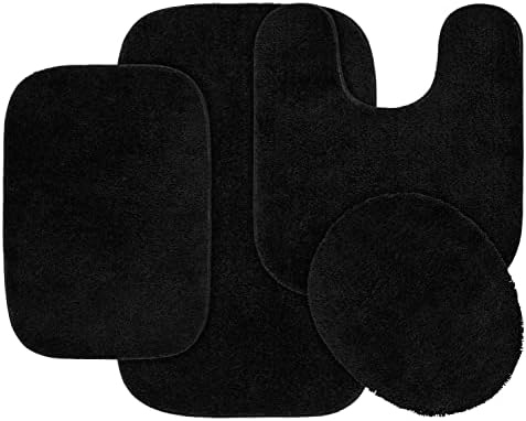 Garland Rug Traditional Nylon Washable Black 4 Piece Set - Lid, Contour, 2 Bath Rugs - Soft, Absorbent, and Stylish for Your Bathroom by Garland+Rug