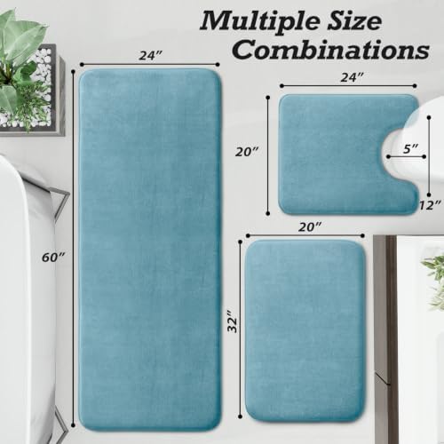 HUXMEYSON Bathroom Rugs Sets 3 Piece, Non-Slip & Quick Dry Bath Mat Set, Ultra Soft Velvet Bath Rugs for Bathroom, Toilet and Shower Floor, Lake Blue - Image 2