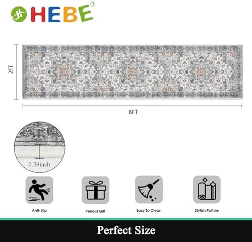 HEBE Hallway Runner Rug 2'x8', Washable Non Slip Kitchen Rug Runner - Image 2