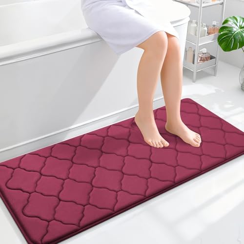 OLANLY Memory Foam Bath Mat Rug 47x20, Ultra Soft Bathroom Rugs, Burgundy by OLANLY