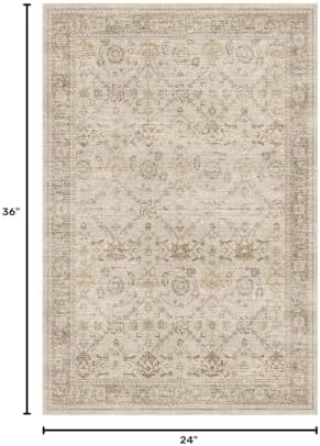 2x3 Washable Boho Entryway Area Rug Beige Non-Slip Front Door Mat - Image 2