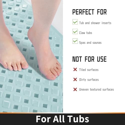 Yimobra Non Slip Bath Mat, Super Strong Suction Cups,34.5"X15.5"Long Tub Mat with Drain Holes, Machine Washable Fast Draining Shower Mats, Bathroom Essentials,Mint Green - Image 3