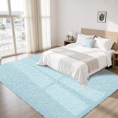 8x10 Area Rug for Living Room,Light Blue Fluffy Shag Non-Slip Bedroom Rugs - Image 2