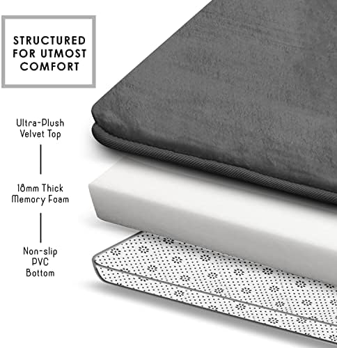 Clara Clark 2 Piece Bathroom Rugs, Velvet Memory Foam Bath Mat Set, Non-Slip Bath Rugs, Machine Wash, Dries Quickly, Ultra Soft Plush Bath Mats for Bathroom, 17 x 24 + Contour, Dark Grey - Image 5
