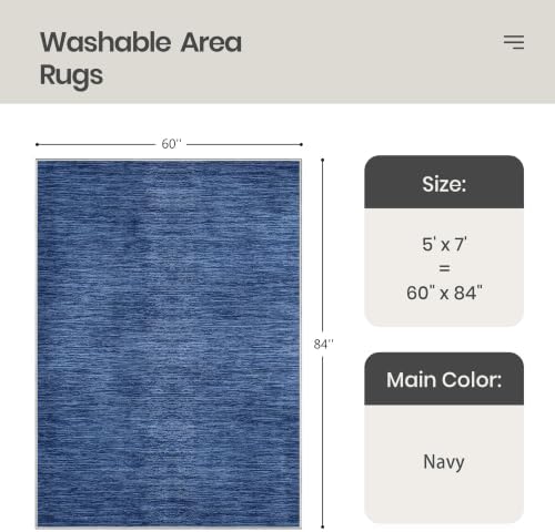 Valenrug Washable Rugs 5x7, Non Slip Large Area Rugs for Living Room, Navy - Image 2
