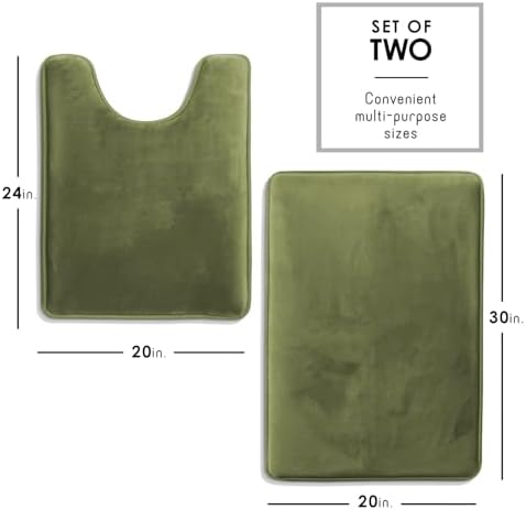 Clara Clark 2 Piece Bathroom Rugs, Velvet Memory Foam Bath Mat Set, Non-Slip Bath Rugs, Machine Wash, Dries Quickly, Ultra Soft Plush Bath Mats for Bathroom, 20 x 32 + Contour, Sage Green - Image 2
