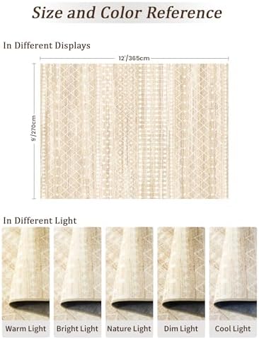Miukiki 9x12 Area Rug for Living Room, Washable Non Slip Moroccan Rug Beige - Image 2