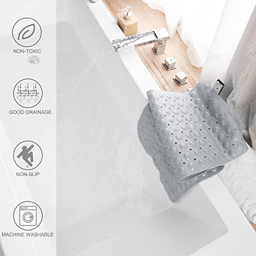 TEESHLY Bathtub Mats for Shower Tub, Extra Long Non-Slip 39 x 16 Inch Bath Mat with Drain Holes and Suction Cups, BathMat for Bathroom with Machine Washable (Opaque Gray) - Image 5