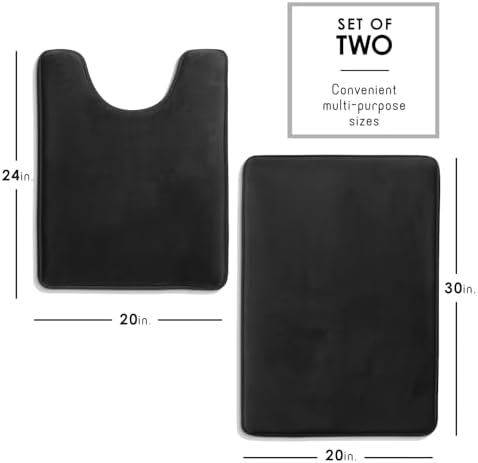 Clara Clark 2 Piece Bathroom Rugs, Velvet Memory Foam Bath Mat Set, Non-Slip Bath Rugs, Machine Wash, Dries Quickly, Ultra Soft Plush Bath Mats for Bathroom, 20 x 32 + Contour, Black - Image 2