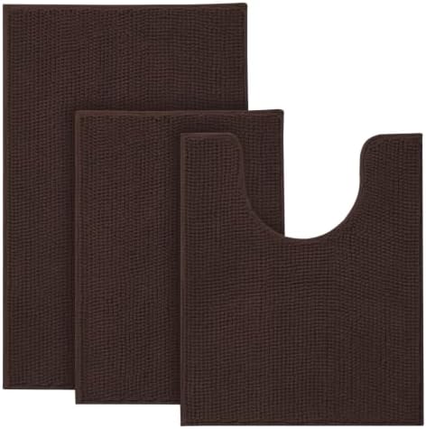 Urvoix Bathroom Rugs Sets 3 Piece, Chenille Bath Mat Set, Brown by Urvoix