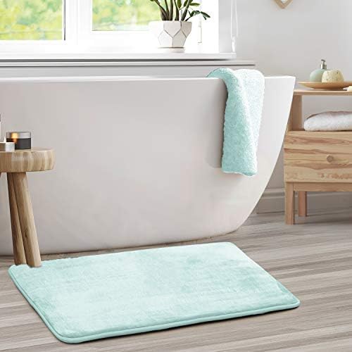 Clara Clark Bathroom Rugs, Velvet Memory Foam Bath Mat, Non-Slip, Machine Washable Bath Rugs - Dries Quickly, Ultra Soft Plush Bath Mats for Bathroom, 20 x 32, Light Blue - Image 2