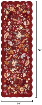 Christmas Red 2x6 Runner Rug: Washable Floral Scalloped Soft Kitchen Rugs - Image 2