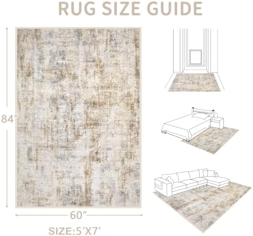 Area Rugs 5x7 Living Room: Washable Rug Modern Abstract Rugs Soft Non Slip Neutral Rug Stain Resistant Indoor Carpet for Bedroom Kitchen Dining Room Nursery Home Office Rugs(Blue Brown,5'x7') - Image 2