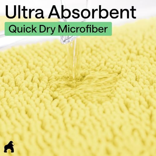 GORILLA GRIP Bath Rug Mat for Bathroom, Absorbent Chenille, 60x24 Yellow - Image 5