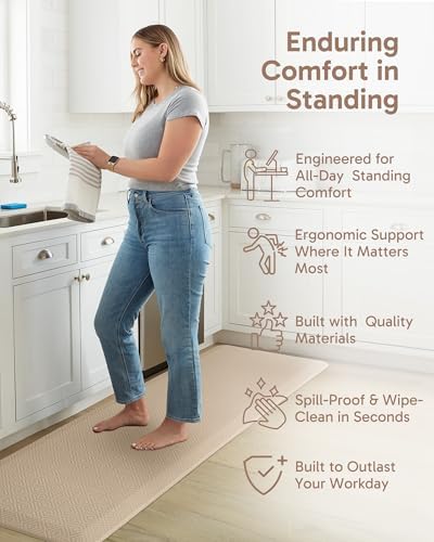Ophanie Kitchen Mats for Floor,3/4 inch Thick,24x70 Anti Fatigue Cushioned Mat,Kitchen Rugs,Waterproof,Comfort Ergonomic Standing Mat for Office,Home,Sink with 99+ Pairs of Anti-Slip Bottom Ridges - Image 3
