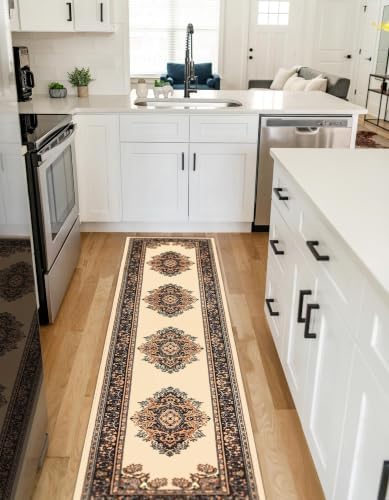 Unique Loom Reza Collection Traditional Persian Style Area Rug, 2 ft 2 in x 8 ft 2 in, Ivory/Brown - Image 2