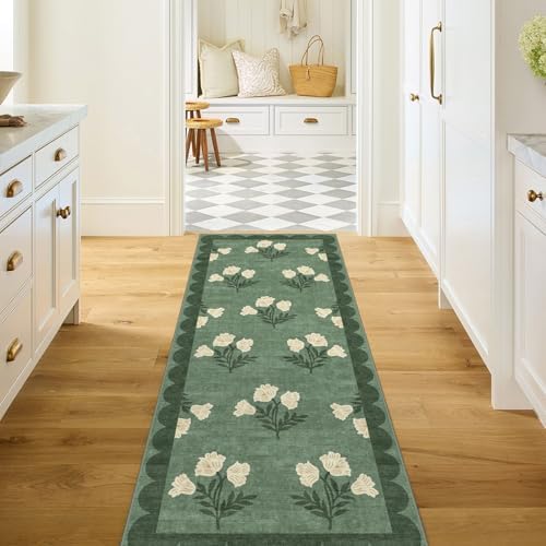 Non Slip Kitchen Runner Rug 2x6 Green Floral Hallway Runner Rugs by Othilic