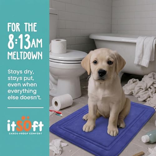 ITSOFT Memory Foam Bath Mat 59x23, Non Slip, Machine Washable, Quick Dry & Absorbent Rugs, Bath Mats for Bathroom Floor, Tub & Shower, Bathroom Rug, Blue - Image 2