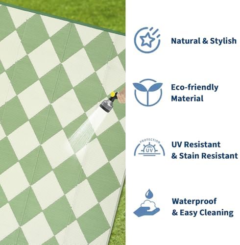 GAOMON 9x18 Plastic Straw Rug Outdoor Rugs for Patio Waterproof Reversible Mat Modern Bordered Camping Rug for Porch RV Backyard Pool Deck Picnic Beach Trailer Trellis-Green - Image 7