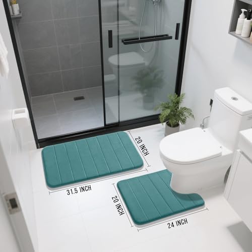 Yimobra Memory Foam Bathroom Mat Set, 31.5 x 20 & 24 x 20 in, Teal - Image 2