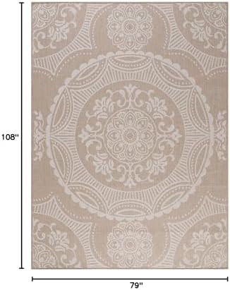 Luul Home Medallion Outdoor Rug 6x9 Washable Outside Carpet for Indoor Patio Porch Waterproof Easy Cleaning Non Shedding Area Rugs Beige 6 x 9 - Image 2