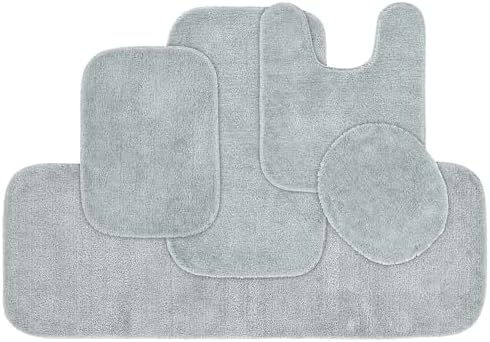 Garland Rug Traditional Nylon Washable Platinum Gray 5 Piece Set - Lid, Contour, 3 Bath Rugs - Soft, Absorbent, and Stylish for Your Bathroom by Garland+Rug