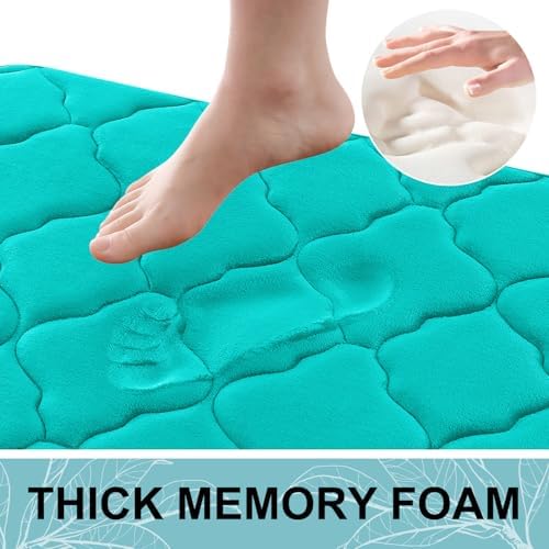 OLANLY Memory Foam Bath Mat Rug 59x20, Ultra Soft Bathroom Rugs, Teal - Image 3